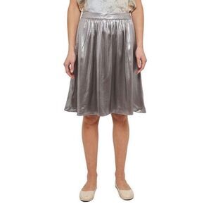 Etro Silver Gray Metallic‎ Pleated Midi Skirt 100% Silk Size 46 /US 10